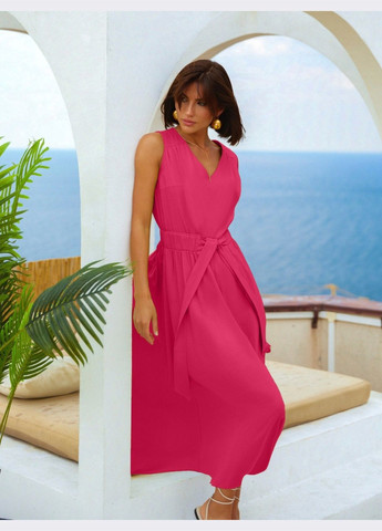 Розовое льняное платье-клеш розового цвета Dressa