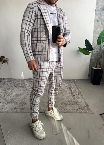 Світло-сірий демісезонний костюм чоловічий стильний кежуал модний весна осінь No Brand