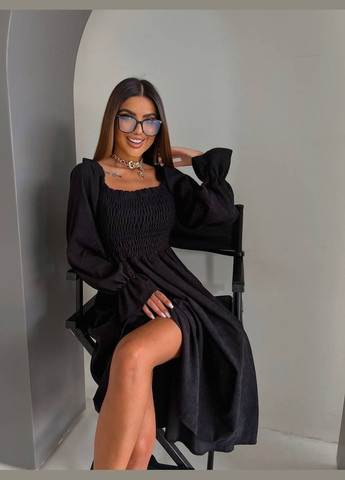 Чорна сукня вельвет на резинці No Brand