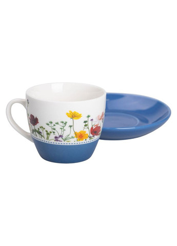 Порцелянова чашка з блюдцем 250 мл з квітами Синя RX-N24723BL Liling Rongxiang Ceramic (369143098)
