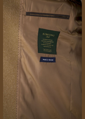 Бежевое демисезонное Мужское среднее шерстяное пальто с вискозой, приталенный крой, английский воротник, классический стиль Simoni (графит, ), 47236 No Brand