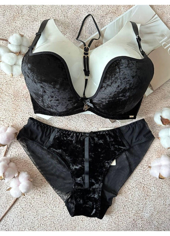 Черный черное велюровое женское нижнее белье комплект на 3 размер Weiyesi
