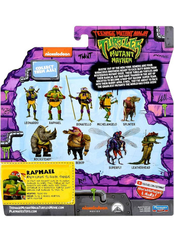 Игровая фигурка TMNT Ракушки-ниндзя Рафаэль с аксессуарами Mutant Mayhem Raphael 83284 Playmates (372833321)