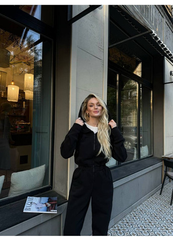 Комбенизон на флисе Україна комбинезон-брюки чёрный спортивный, повседневный, денил, кэжуал трехнитка с начесом