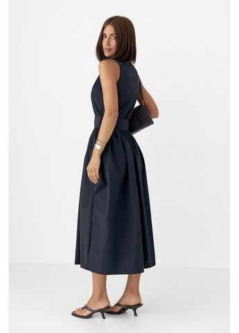 Черное повседневный хлопковое платье с воротничком Lurex однотонное