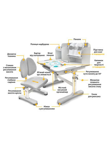 Парта зі стільцем (BD-28 G) Evo-Kids Panda grey (370020630)