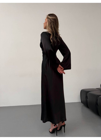 Чорна вечірня елегантна жіноча сукня максі з довгим рукавом Україна