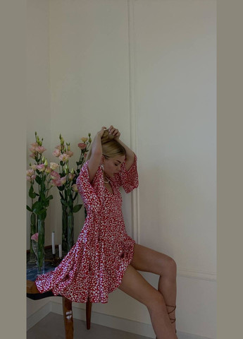 Красное повседневный, кэжуал, коктейльное, вечернее женское платье FINO Mode с цветочным принтом