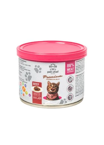 Корм вологий для дорослих котів, шматочки в желе з яловичиною 200 г Pet Chef (336329064)