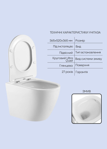 Готовое решение для ванной комнаты: подвесной унитаз Robin 520x365x365 + комплект установки Nest 4 в 1 (линейная клавиша Chrome) Qtap QT13332381AW47504 (337514849)