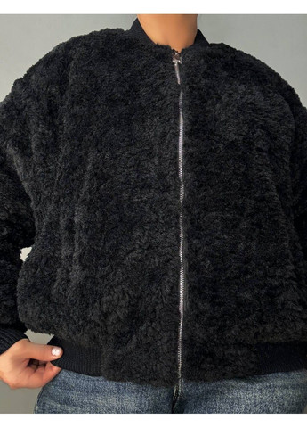Шуба женская 10016 мех тедди бомбер короткая оверсайз черная Lady yep (368727310)