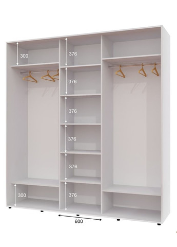 Шафа-купе тридверна 220*60*250 см Білий 3 двері ДСП + Дзеркало + ДСП наповнення ШК-04 Алекса (360454479)