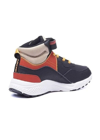 Синие повседневные осенние водонепроницаемые осенние детские ботинки для мальчика чёрные с жёлтым и оранжевым на липучке No Brand