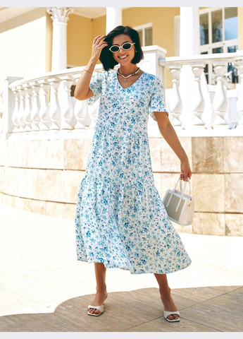 Белое кэжуал платье белого цвета с цветочным принтом и воланом оверсайз Dressa с цветочным принтом