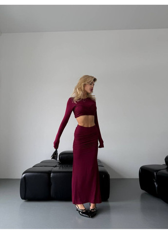 Жіночий комплект — чорний топ із довгим рукавом + максі спідниця Україна (350669501)