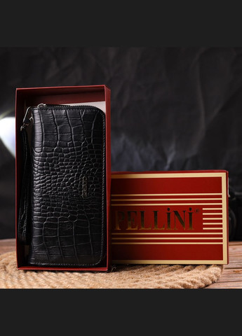 Женский кошелек из натуральной фактурной кожи под крокодила 21623 Черный Canpellini (306881386)