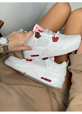Білі Осінні кросівки чоловічі nike air jordan retro 4 white red найк аір джордан No Brand