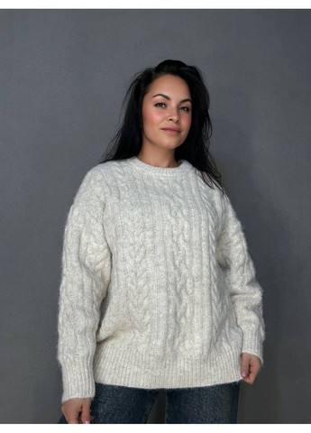 Молочний демісезонний светр жіночий a-n 3324 оверсайз крупна в’язка букле коси довгий one size No Brand