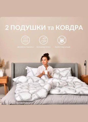 Набір подушка 50х70 см 2 шт та євро ковдра 200х220 см Elegantly аналог лебединого пуху штучний пух 8-35565 IDEIA (317416468)