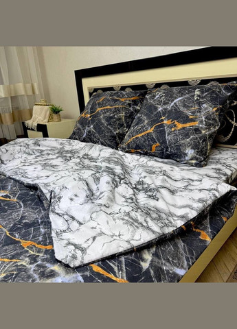 Постільна білизна бавовняна Мармур чорно-сірий Півтораспальна 150 x 220 Бязь Чорна 50 х 70 No Brand (344465523)
