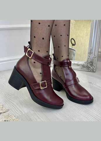 Бордовые демисезонная ботильоны открытые кожаные женские на каблуке, цвет бордо. 38 размер Vasha para