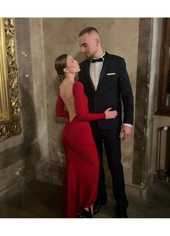 Червона святковий, вечірня жіноча вечірня максі сукня з відкритою спинкою Україна