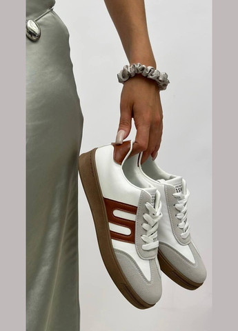 Білі білі з сірими вставками на шнурівці No Brand Кеди жіночі