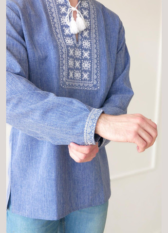 Серо-синяя вышиванка мужская лен-габардин джерело джинс, роз.52 4PROFI (294909895)