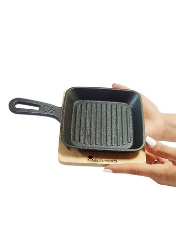 Сковорода чавунна міні з сервер. дошкою Cook & share, 13,7 см, квадратна (BGMP-3808-4) Masterpro (370641766)