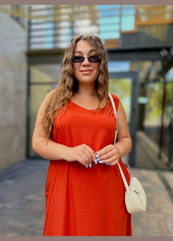 Терракотовое повседневный льняное платье макси свободного кроя MonCher