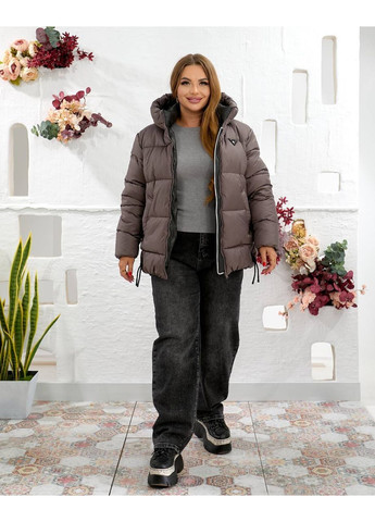 Темно-бежева зимня стильний пуховик жіночий No Brand