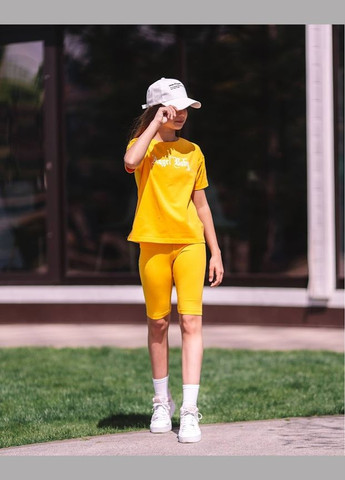 Желтый летний комплект для девочки подростковый (футболка+велосипедки) hc (h001-6337-036-33-1) No Brand