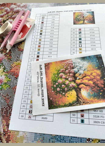 Набір алмазної мозаїки НА підрамнику АЛМр-246 "Дерево, пори року", 40*50см АлМазка (325480943)