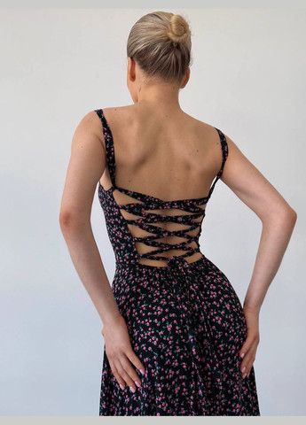 Черное повседневный платье No Brand с цветочным принтом