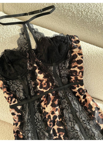 Чорна святковий, повсякденний, відвертий, карнавальний, коктейльна, вечірня, ділова, домашній еротичне плаття "lace allure" | з кісточками, зі шлейками для панчіх, чорне з відкритими плечима Vital-Textile леопардовий