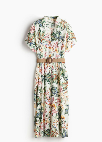 Молочное кэжуал платье H&M с цветочным принтом