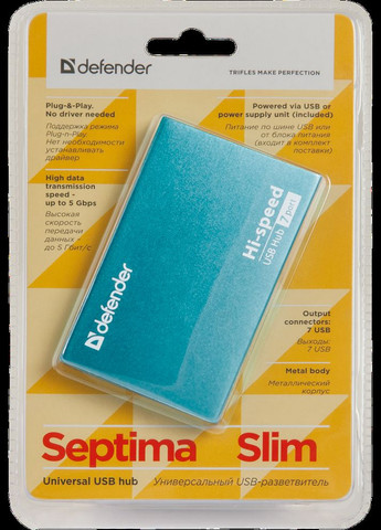 USB-хаб Septima Slim+Adapterб 7xUSB 2.0 220V (83505) (6054147) Defender (315435926)