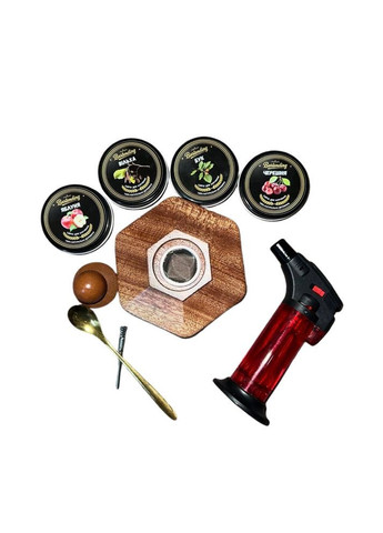 Набор для копчения коктейлей Bartending (коптильня для виски, бурбона, кофе, коктейлей) в коробке, 4 баночки щепы, (коричневый) No Brand (371394632)