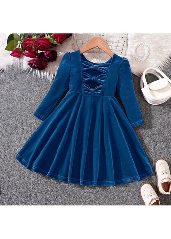 Синее красивое велюровое платье праздничное с рукавами No Brand (369335319)