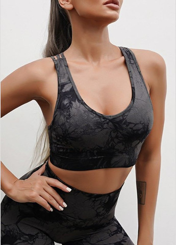 Женский спортивный лиф-топ с перекрестными бретелями мраморный тай-дай со съемными чашечками No Brand (329889558)