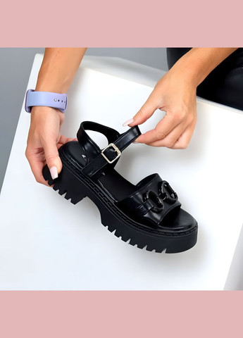 Жіночі шкіряні босоніжки на платформі 1428 Чорні Seven (331431462)