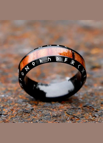 Мужское перстень древнее Титановое черное кольцо с защитными рунами, Деревом Жизни и красным деревом размер 20 Liresmina Jewelry (285781026)