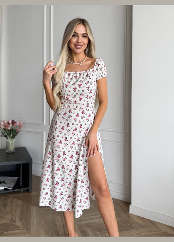 Белое повседневный женское платье с цветочным принтом Україна с цветочным принтом