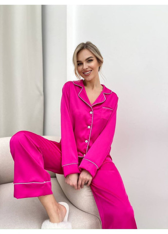 Малинова зимня жіноча піжама сорочка + брюки No Brand