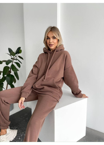 Теплый женский костюм с капюшоном кофейного цвета 29398 No Brand (365960579)