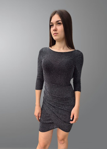 Черное вечернее мини-платье женское вечернее с люрексом силуэтная Bershka однотонное