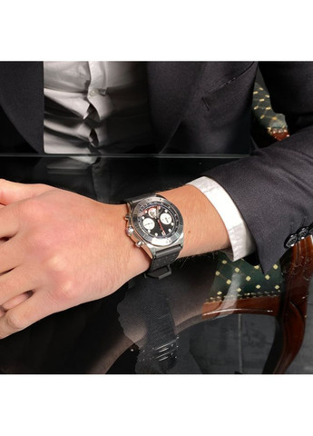 Годинник кварцовий з хронографом для чоловіків сріблястий чорний водонепроникний 100 м ProDobro (367267168)