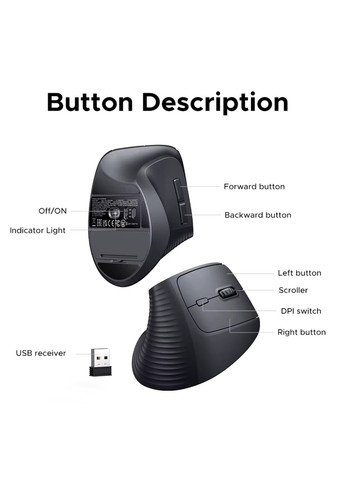 Ергономічна вертикальна бездротова миша M571 Ugreen (341324919)