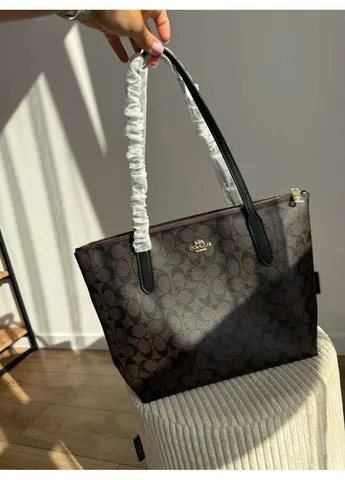 Жіноча сумка шопер City Tote темно-коричнева чорна Coach (400041099)