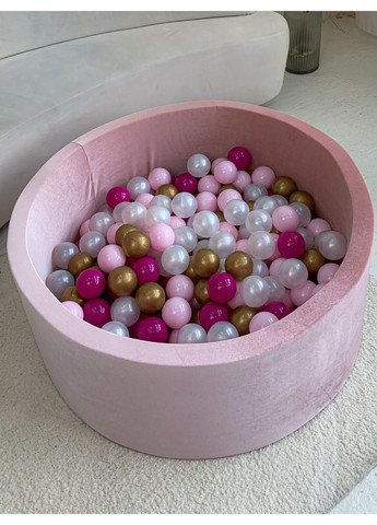 Сухий басейн для дівчинки рожевий пудровий з 100 кульками оксамит (велюр) JoyfulKids сухий басейн з кульками (370665079)